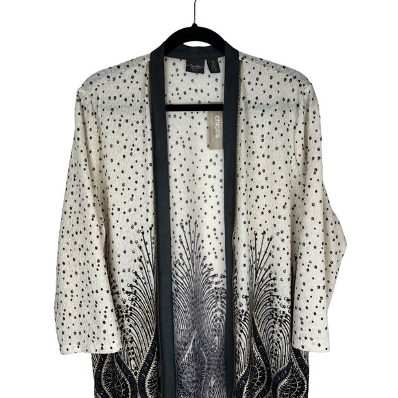 NEW Chicos Travelers Collection Foiled Peacock Jacket Size 3 XL Zipper Metallic - Picture 3 of 11